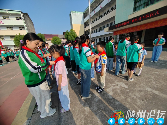 随县安居镇中心小学举行“红领巾爱祖国”新队员入队仪式红领巾