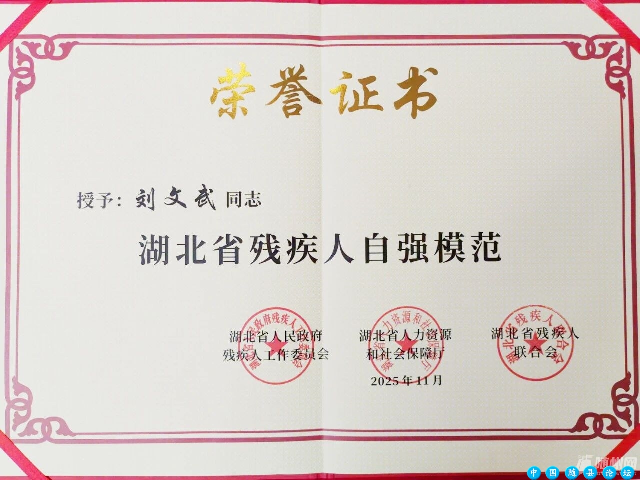 致敬榜样！市中医院刘文武荣获“湖北省残疾人自强模范”称号刘文武,中医经典科,中医内科学,中医药治疗,黄帝内经